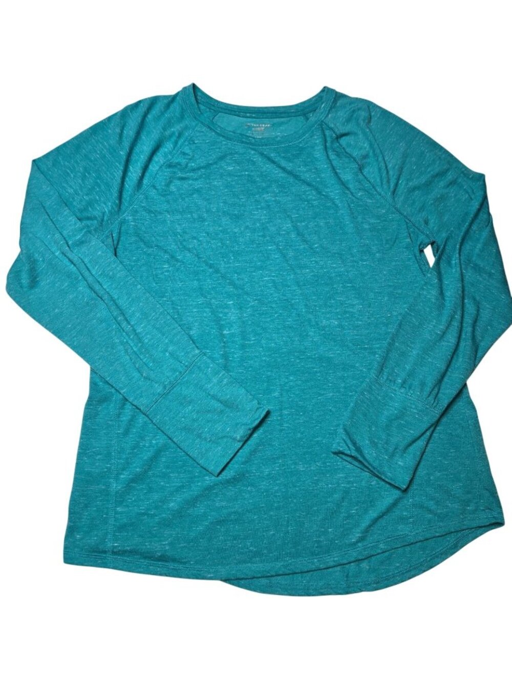 Tek Gear women's workout Soft Touch tee raglan long sleeve cut, curved hem, flat